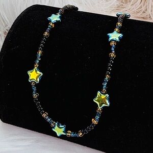Starry Night black iridescent, reversible Beaded Necklace